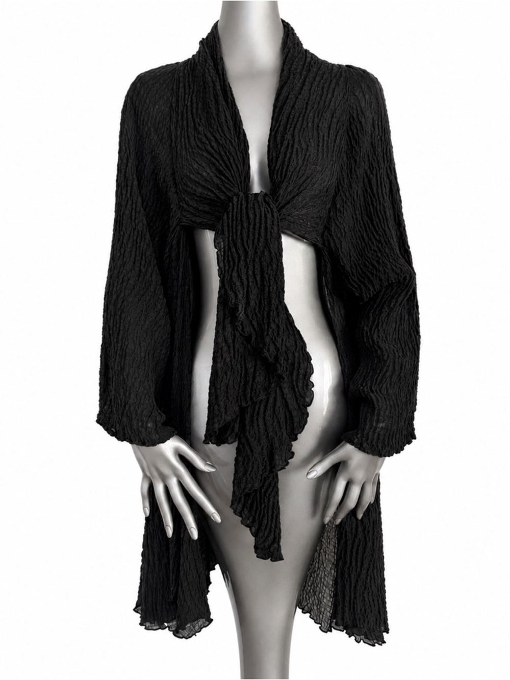 URU Dream Silk Crinkle Open Front Duster Jacket Black NWT Made USA